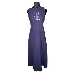 90s VTG Christopher Banks‎ Kitty embroidered Maxi Dress in navy blue size Medium